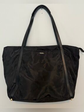 Tumi Black Camo Nylon Tote with Gold Logo